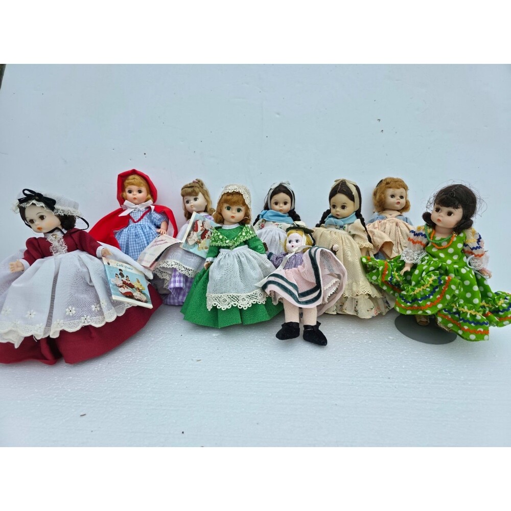 Vtg 9 Madam Alexander Dolls 7,5" Some w/ tag Little Women & Miniature Snowcase